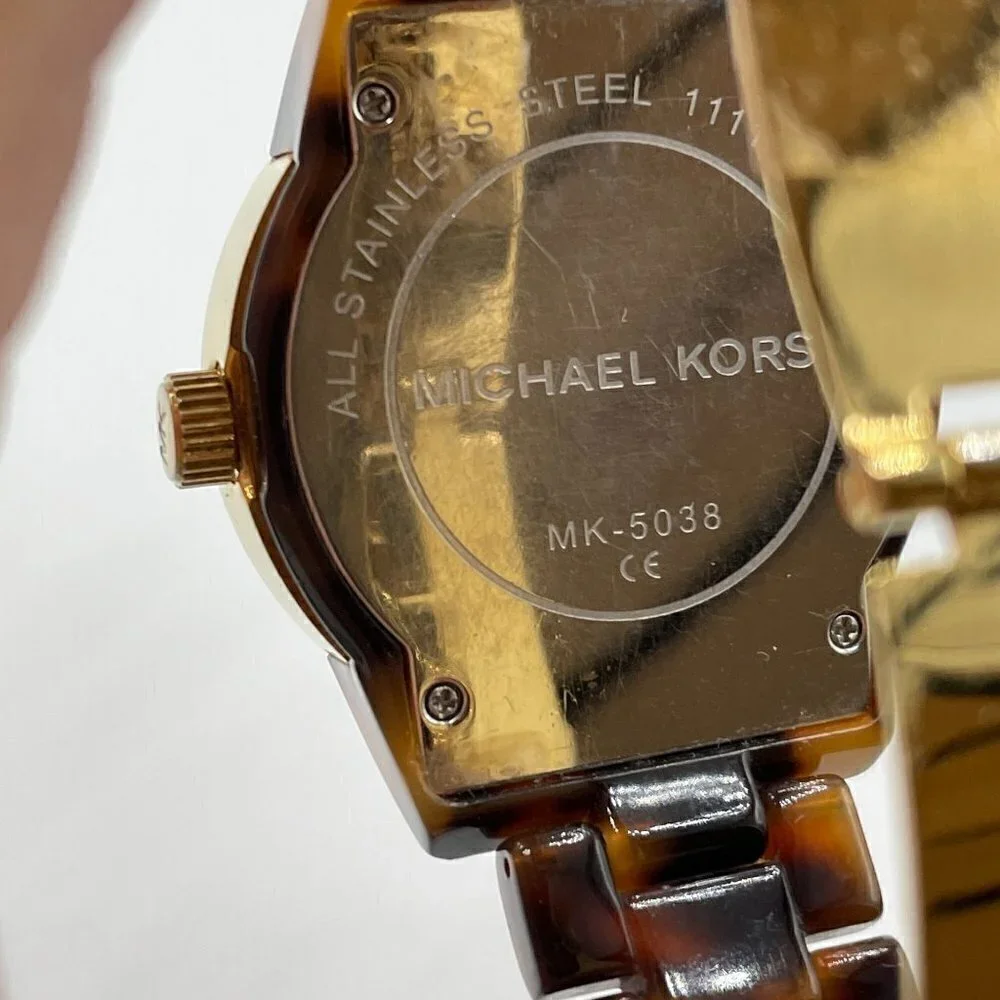 Michael Kors Ritz Simulated Tortoise Goldtone Case Sub Dials Women Watch MK5038